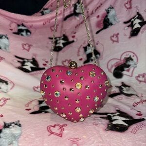 Pink Heart Crystal Stud Evening Bag